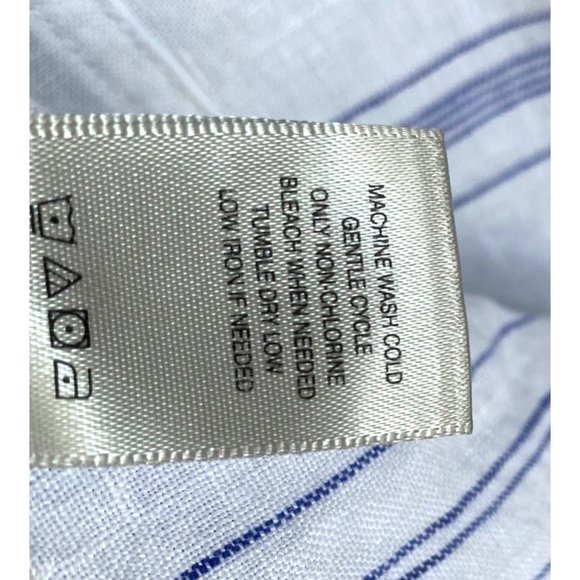 size‎ S John Mark linen white/blue striped button blouse cinch 3/4 sleeve - Picture 7 of 8